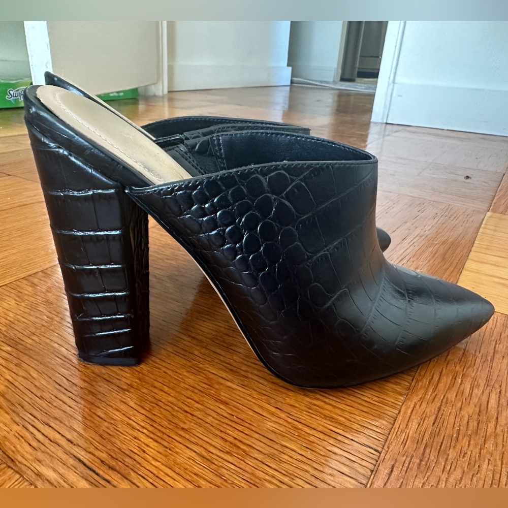 Aldo Black Crocodile Block Heels